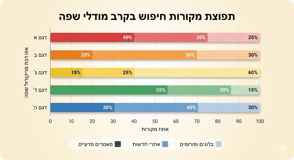 תפוצת מקורות חיפוש בקרב מודלי שפה
